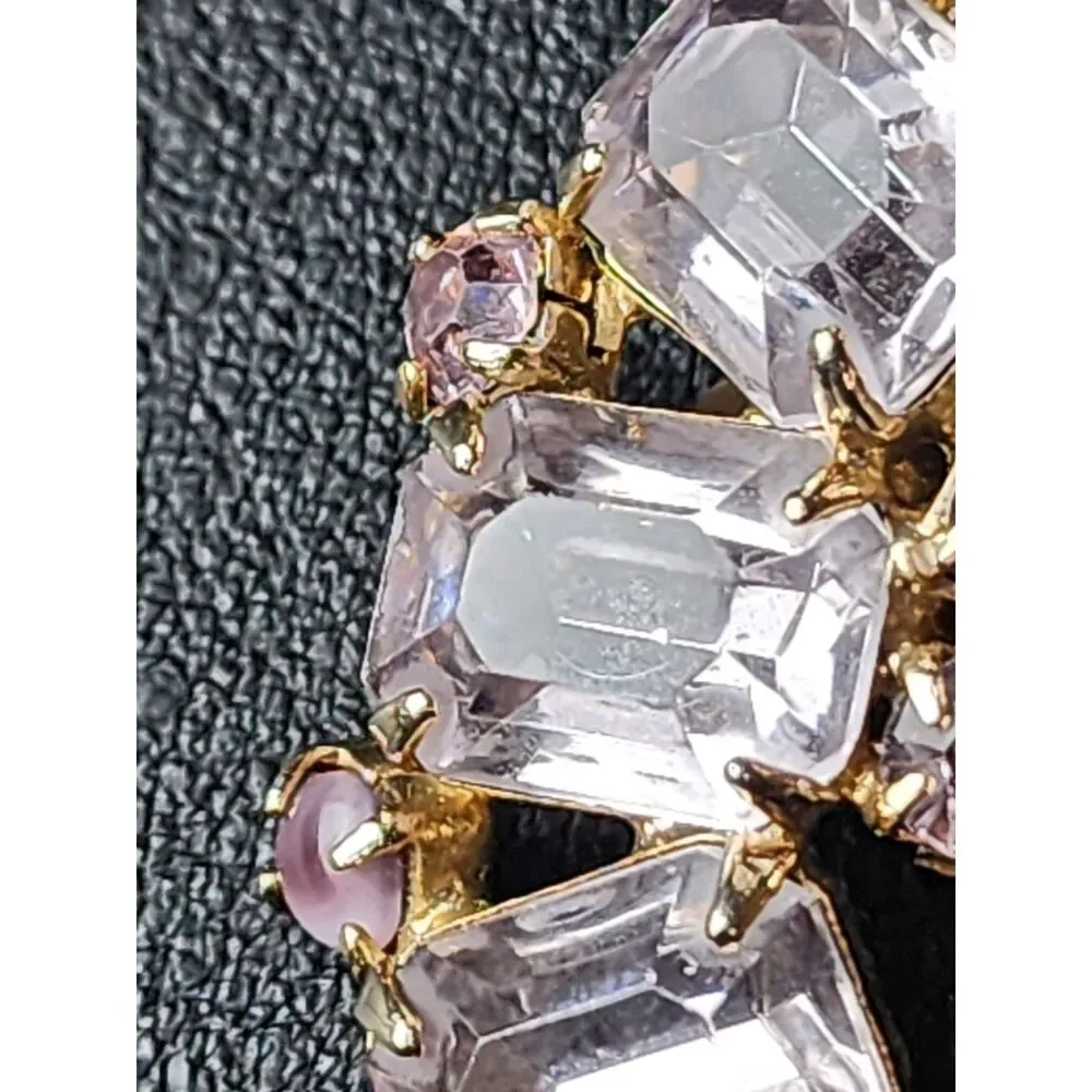 Vintage Pink & Lavender Rhinestone Clip‑On Earrings – Gold Tone Mid‑Century Glam